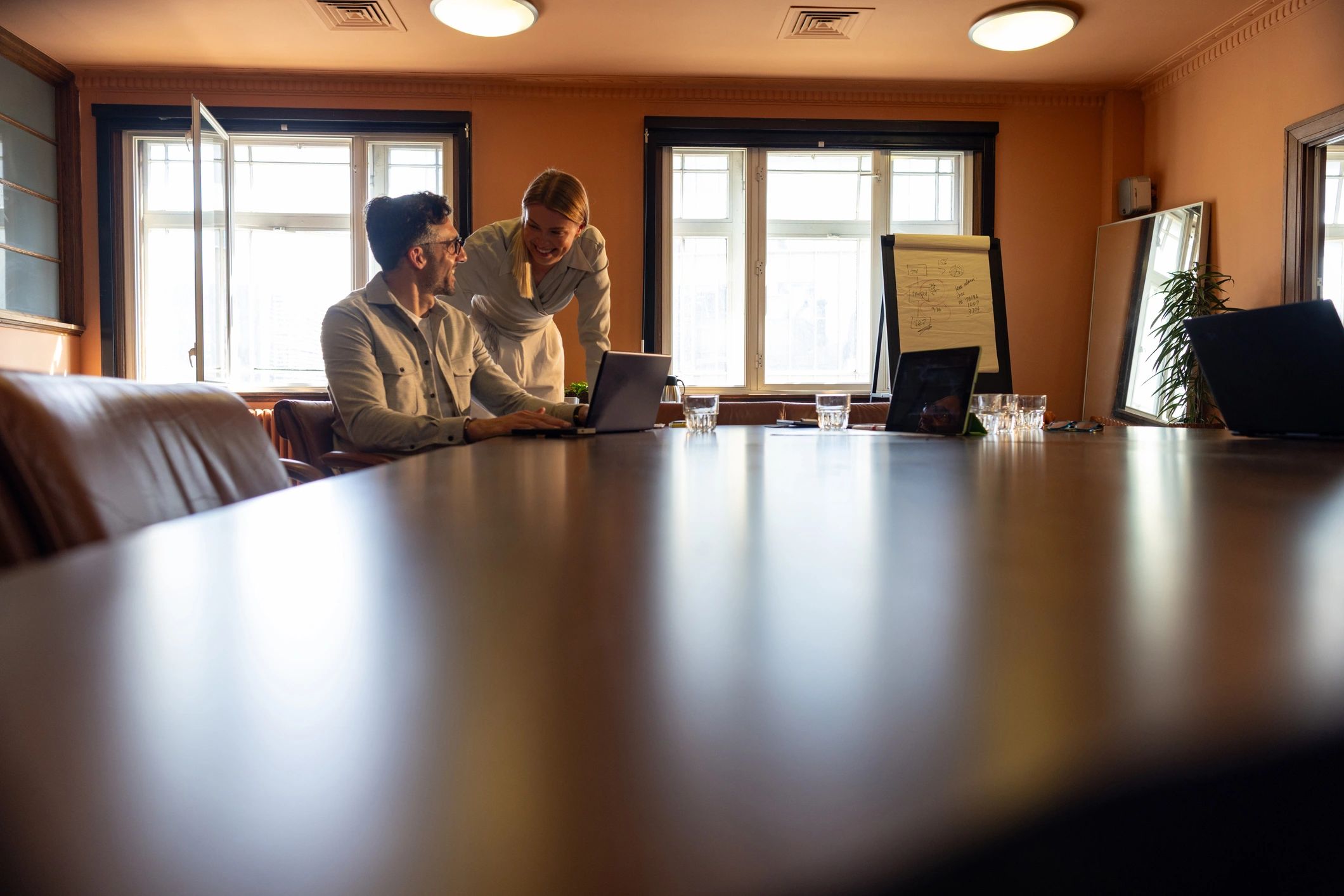 Two professionals discussing a matter in a conference room
