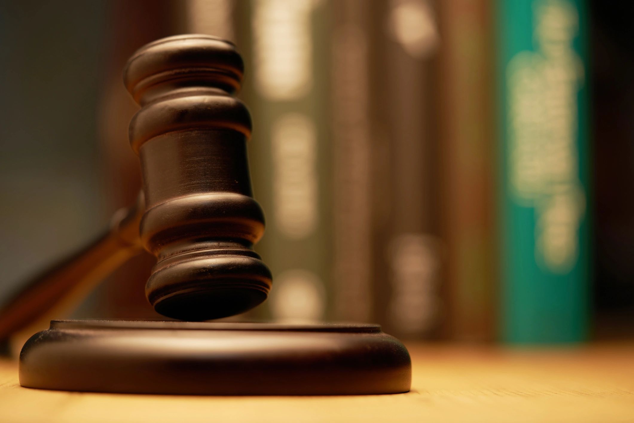Gavel and law books on a desk